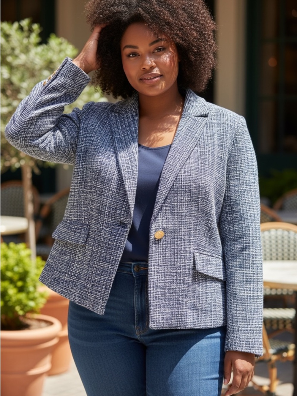 Lane Bryant Tweed Blazer NWT – Blue Textured Jacket Size 22 - Picture 3 of 10